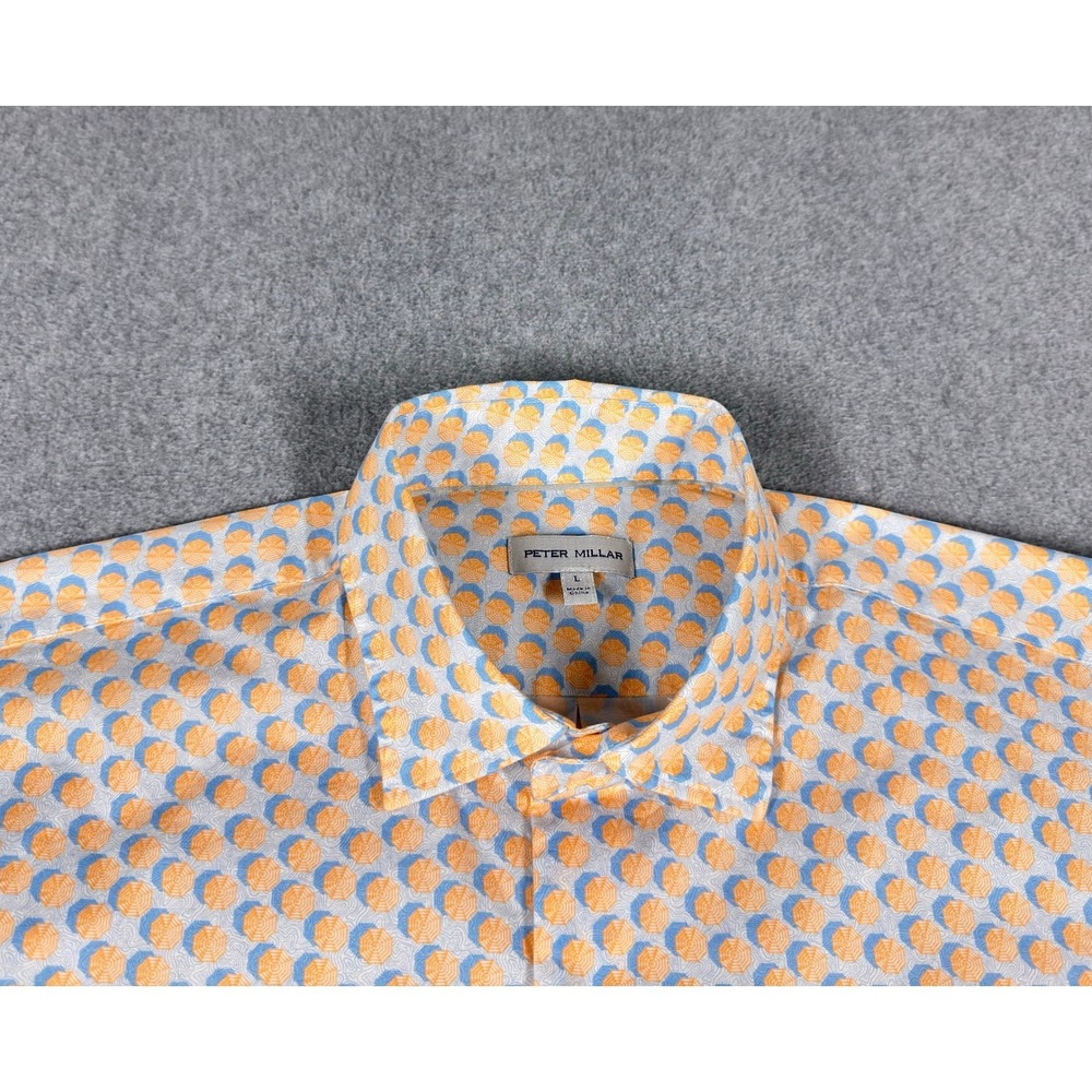 PETER MILLAR Mens L Umbrella Throwing Shade Shirt Button Short Sleeve - Picture 2 of 5